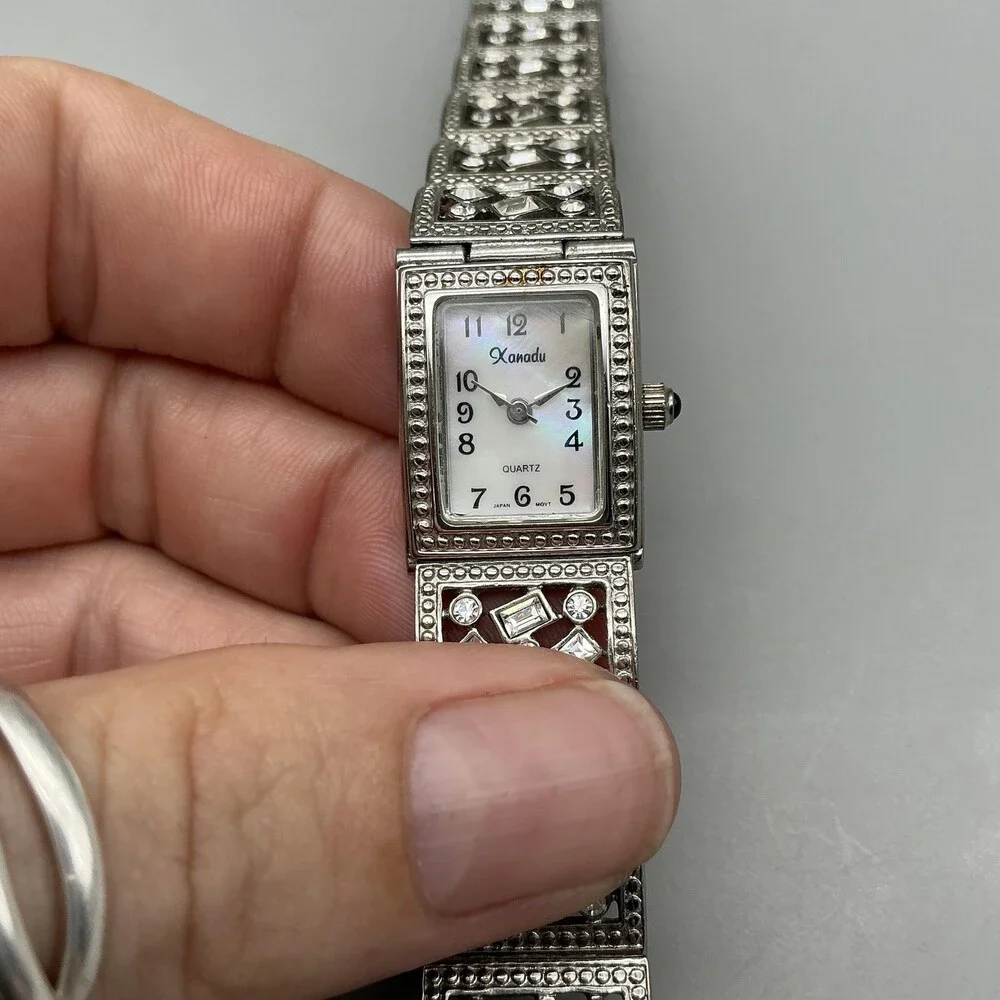 Xanadu Womens Watch 18mm White Dial Silver Tone Gem Bracelet New Battery 7.5